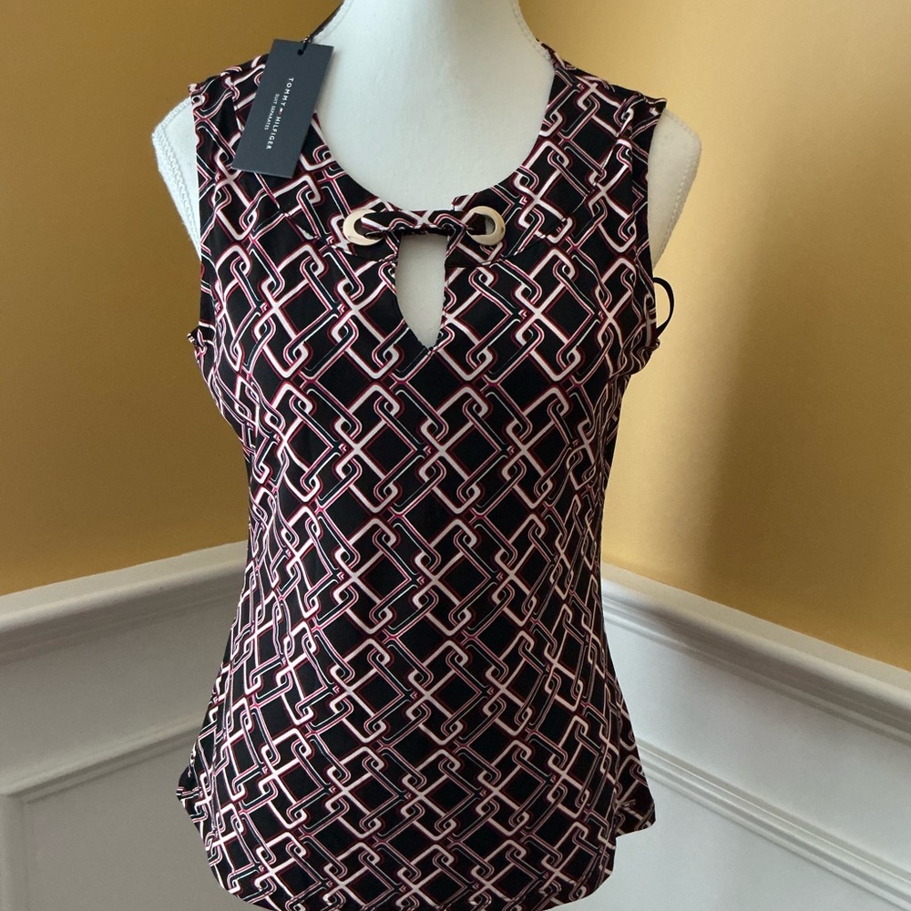 Tommy Hilfiger Black and Pink Geometric Blouse
